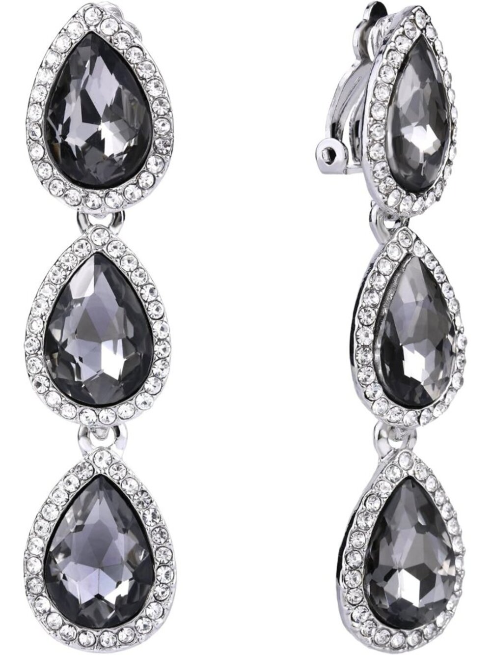Stunning Teardrop Crystal Dangle Earrings - 2.4 Inch Clip-On, Elegant Pear Shape